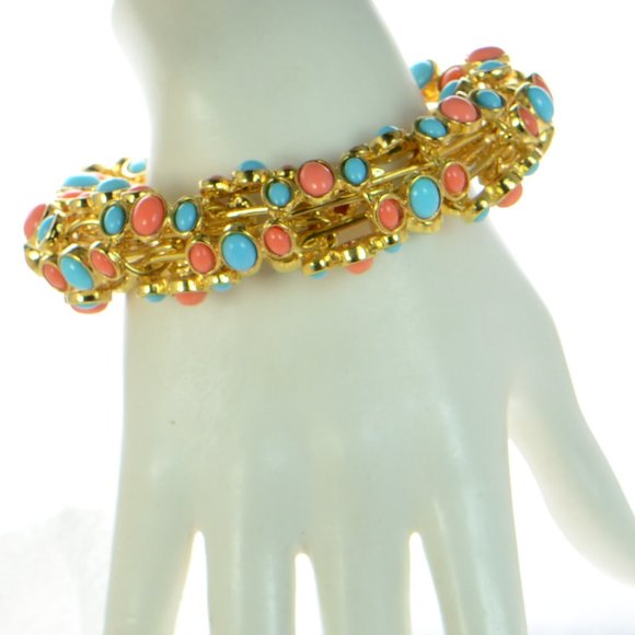 Vintage Kenneth Jay Lane KJL Goldtone Topaz Stones Tiger  Kenneth Jay Lane KJL Gold-tone Multi Stone Toggle Bracelet